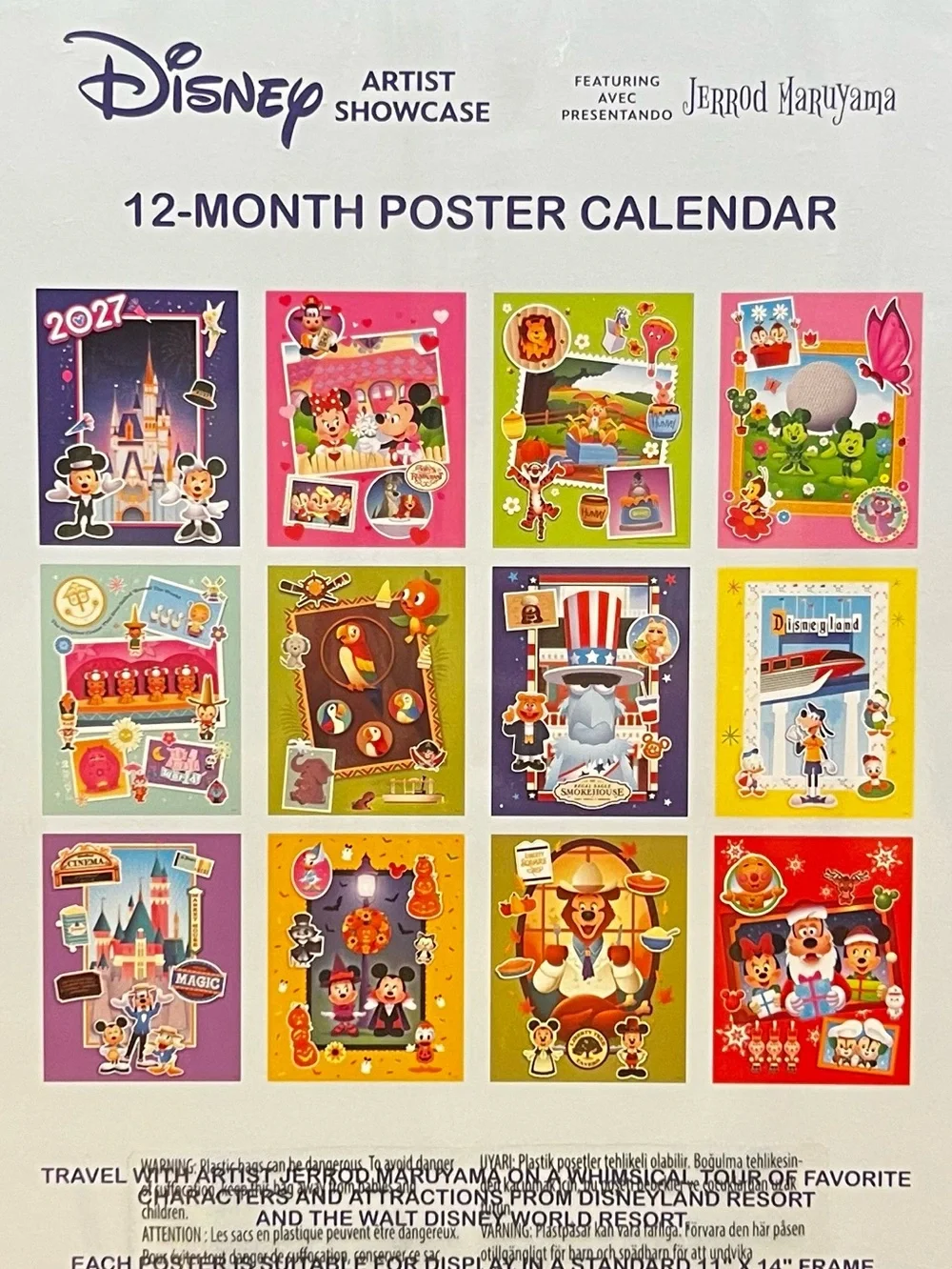 Disney Colorful Character Collage Poster Calendar - Pink Blue Green Yellow